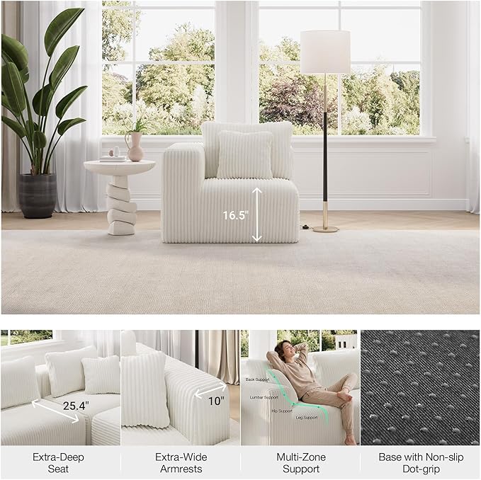 Novilla Modular Sectional Sofa, Modern Cloud Sectional Couch with Smarts Coil® Support, Upholstered Boneless Couch for Living Room Apartments Bedroom, No Assembly Required, Beige (Left-Arm Chair)