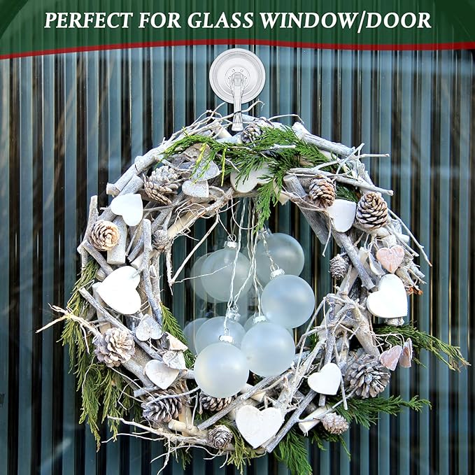 Yookeer 12 Pcs Christmas Wreath Hanger Suction Cup Hooks Heavy Duty Reusable Suction Cups Large Clear Door Wreath Hanger for Glass Door Window Hooks