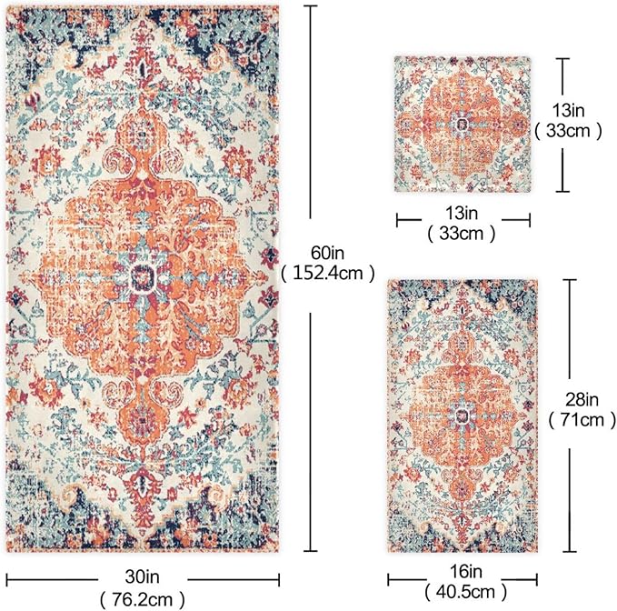 3 Piece Vintage Boho Bath Towel Set,Microfiber Decorative Rustic Orange Southwest Ethnic Bohemian Print Farm Bathroom Towels,1 Bath Towel 1 Hand Towel for Bathroom Kitchen,1 Washcloth for Face