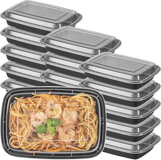 Restaurantware Asporto 16 Ounce To Go Boxes 100 Microwavable Round Soup Containers - Clear Plastic Lids Included Do Not Contain BPA Black Plastic Catering Food Containers Disposable