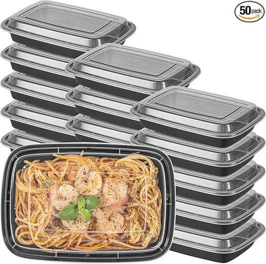Restaurantware Plastic Food Container 50 Count 7.7 x 5.5 x 1.5 Inch 16 Oz Black Microwave-Safe Meal Prep To-Go Box With Clear Lid Plastic Storage Box For Hot And Cold Food