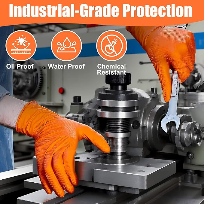 TREEGO 10 Mil Nitrile Gloves Large - Disposable Heavy Duty Rubber Gloves, Double Diamond Texture Mechanic Gloves, Latex Free Industrial Work Gloves for Garage & Tools, 50 Count Large
