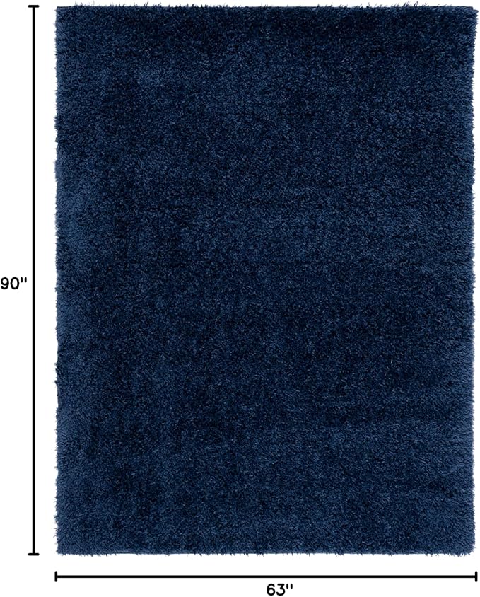 SAFAVIEH Lindsay Shag Collection Area Rug - 5'3" x 7'6", Navy, Contemporary Design, Ideal for High Traffic Areas in Living Room, Bedroom & Dining Room (LNS560N-5)