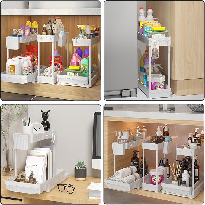 3 Pack Multi-Purpose Under Sink Organizers and Storage (White, 12.85 inches)