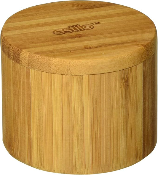 Estilo Premium Bamboo Salt and Pepper Bowls, Wooden Spice Containers with Magnetic Swivel Lids, Perfect for Salt, Spice, Sugar, Pepper Brown