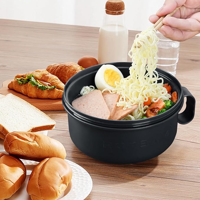 Ramen Cooker,Microwave Ramen Bowl,Ramen Noodle Bowl 48 oz, College Dorm Room Essentials for Girls for Boys, Apartment Essentials, BPA-Free. (black)