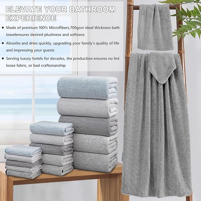 4 Piece Bath Towel Set 35"x70"Oversized Bath Towel for Bathroom Ultra Soft Fluffy Extra Large Bath Sheet Luxury Premium Bathroom Towel Highly Absorbent Quick Dry Shower Towel for Hotel Spa,Dark Grey