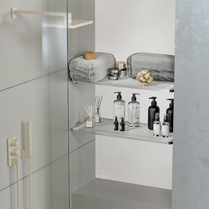 Adjustable Closet Shelve Divider,Rod Expandable Metal Hanging Shelf Closet Separator for Closet,Cabinet,Wardrobe,Cupboard Bathroom,Bedroom(Silver,11.8" D x 17"-31" W,1PCS)