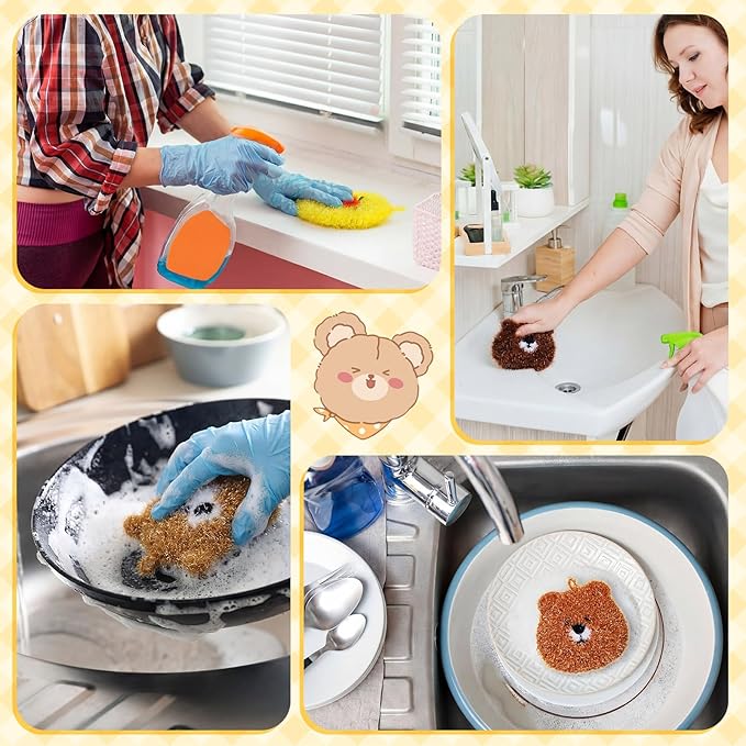 16 Pcs Dish Scrubber Non Scratch Dish Washing Scrubbers Reusable Household Cleaning Kitchen Tools for Dishwashing Washing Dishes Cookware Tubs Sinks (Animal)