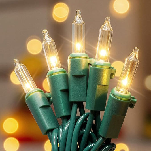 Hopolon 50 Count Clear Christmas Lights 13 Feet Incandescent String Lights Green Wire Mini Christmas Tree Light for Indoor Outdoor Garland Birthday Wedding Festival Decoration, Warm White