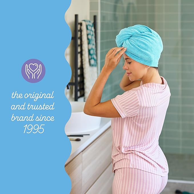 Turbie Twist 2-Pack Microfiber Hair Towel for Beauty, Travel, Gifting - Hair Wrap Turban for Straight, Wavy & Curly Hair - Premium Personal Care - Dark Aqua & Light Aqua