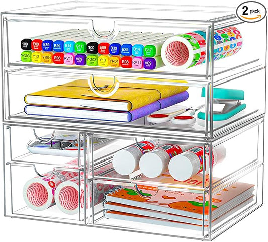 Acrylic Organizer with 6 Drawers, Bathroom Counter Organizer, Makeup Desk Organizers, Office Supplies, Storage Drawers for Cosmetic, Pencil, Coffee