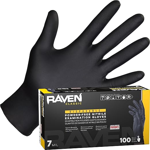 SAS 10 Pack 66519 Raven 7 mil Black Nitrile Disposable Gloves - X-Large (100 Gloves per Box)