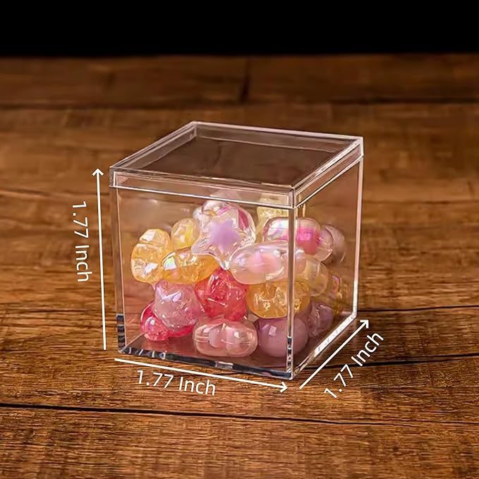 Acrylic box with Lid Small Clear Square Cube Containers Plastic Storage Box 45X45X45mm for Birthday Valentine's Day Party Favor Candy Pill and Tiny Jewelry