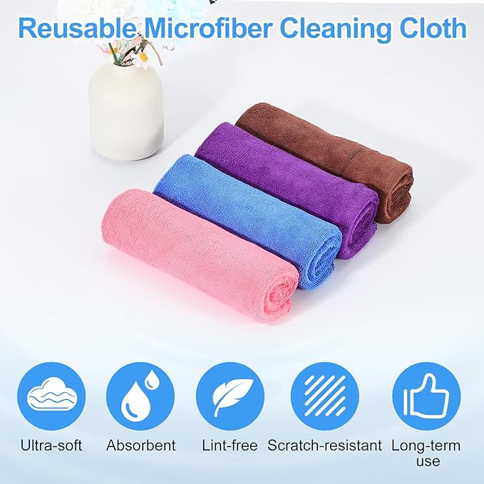 HARFINGTON 4 Pack Microfiber Cleaning Cloth, 71" x 24" Multi-Functional Cleaning Towels Reusable Absorbent Rags for Car Wash Kitchen Household Window Clean, Purple
