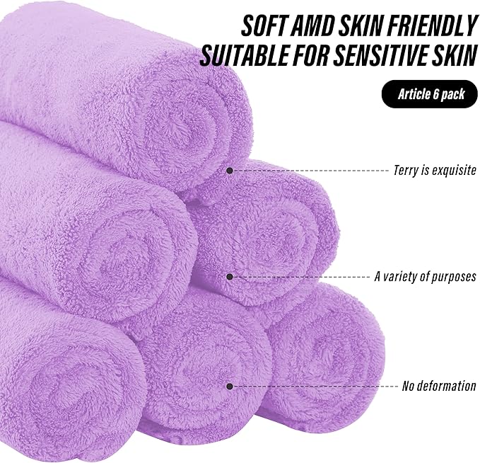 6 Pack Premium Hand Towels - Quick Drying - Microfiber Coral Velvet Highly Absorbent Towels - Multipurpose Use as Hotel, Bathroom, Shower, Spa, Hand Towel 16 x 28 inches (Purple)