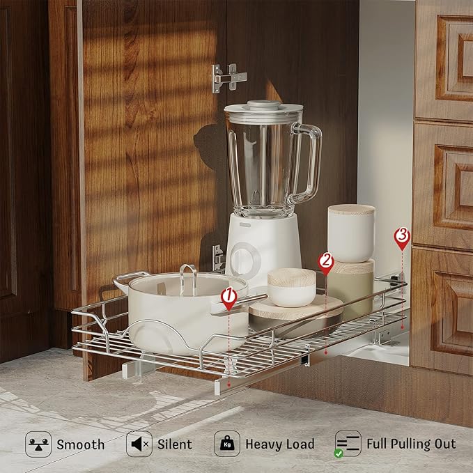 LOVMOR Pull Out Cabinet Organizer and Storage 22½" W x 21½" D, Slide Out Shelves for Kitchen Cabinets