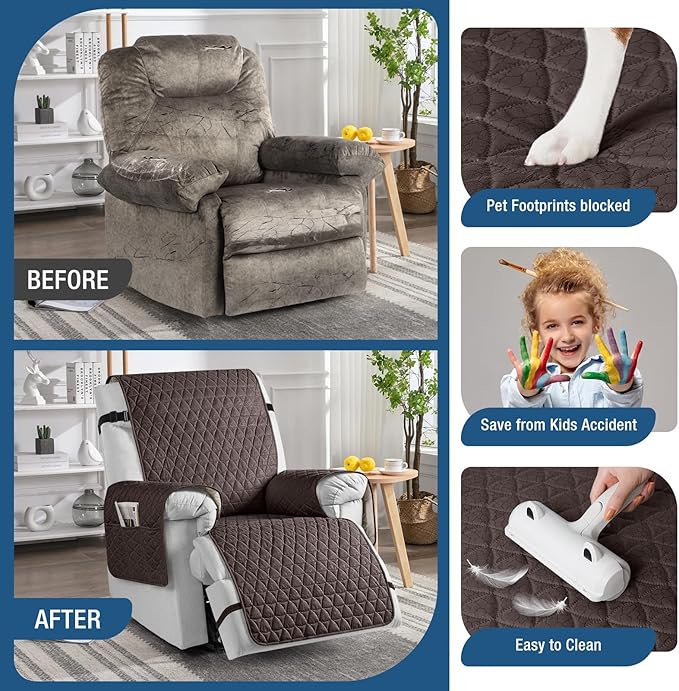 TAOCOCO 100% Waterproof Recliner Cover - Recliner Cover with Non-Slip Granule, Recliner Chair Covers with Elastic Band, Recliner Chair Covers for Reclining Chair(Chocolate, Medium-25'')
