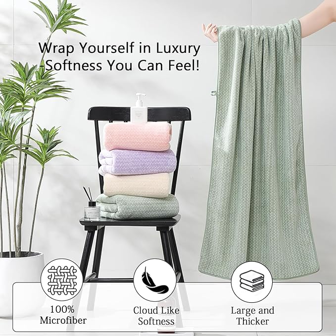 18 Piece Bath Towels Set,100% Microfiber Family Bathroom Towel with Hanging Loops-6 Bath Towels,6 Hand Towels,6 Washcloths,Quick Dry Highly Absorbent Shower Towel for Bathroom,Hotel,Spa-Green