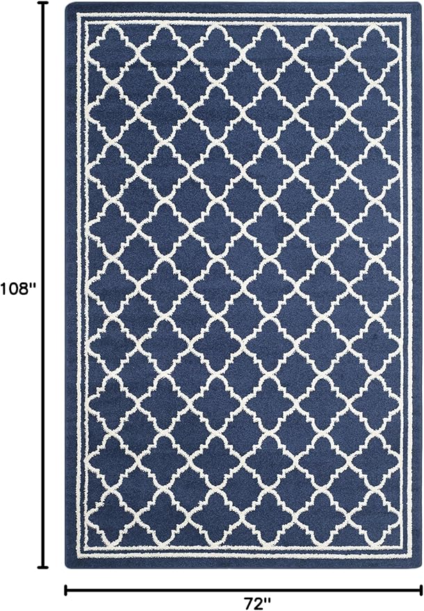 SAFAVIEH Amherst Collection Area Rug - 6' x 9', Navy & Beige, Moroccan Trellis Design, Non-Shedding & Easy Care, Ideal for High Traffic Areas in Living Room, Bedroom (AMT422P)