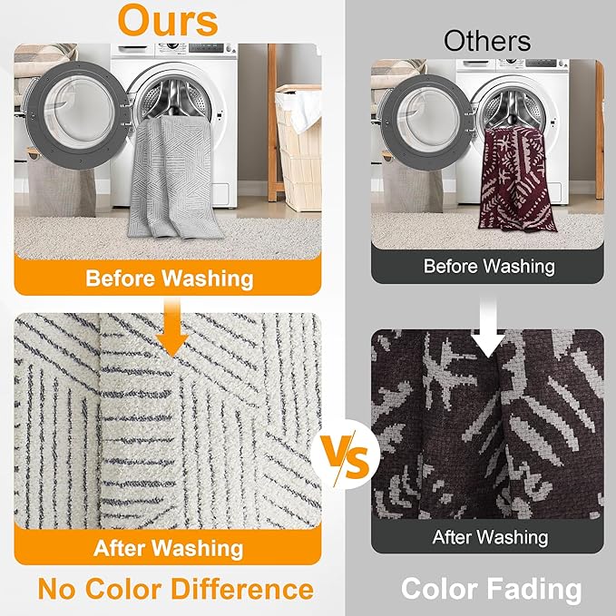 NICETOWN Area Rug 5x7 for Living Room- Non Slip Thin Jacquard Grey Machine Washable Rug Geometric Modern for Bedroom Large Entryway Rug with Rubberback Throw Carpet for Office Bathroom Bedroom, Grey