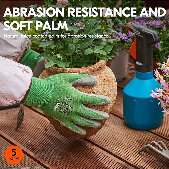Vgo... 5Pairs Ladies' Bamboo Gardening Work Gloves (L, Green, RB6026)