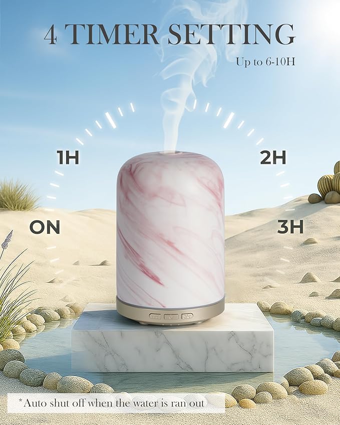 Essential Oil Diffuser - 2.4MHz Ultrasonic Ceramic Diffuser for Home, 120ml, Pulse&Continuous Mist, Bright/Dim/Breathing Lighting, Waterless Auto-Off, Aromatherapy Diffuser with USB Cable