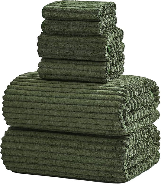 6-Piece Bath Towel Set(30"x60"), 2 Large Bath Towel Sheets, 2 Hand Towels and 2 Washcloths - Highly Absorbent Quick Dry Microfiber,Ultra Soft Towel Set for Bathroom (Olive Green)
