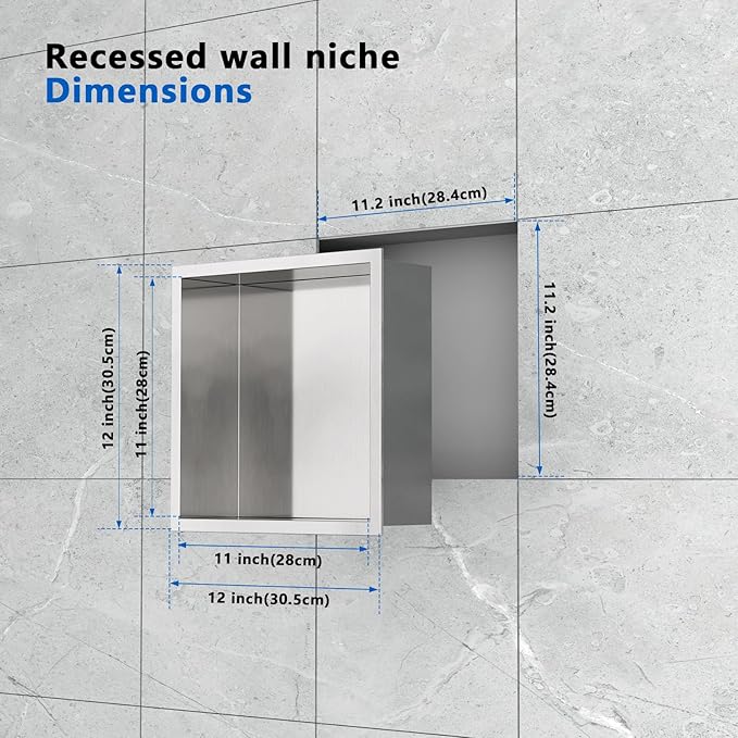 QAOYEDE Stainless Steel Shower Niche, 12"x12" Niche for Shower Wall No Tile Needed, Recessed Showers Shelf for Bathroom Storage, Brushed Nickel