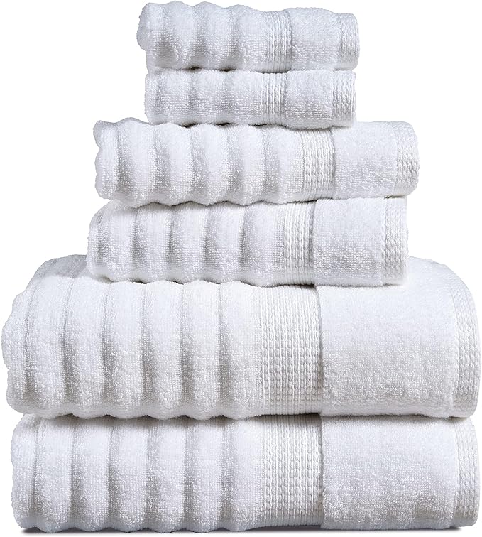 LANE LINEN Bath Towel Set - 6 Piece Cotton Towels - Softer, Highly Absorbent & Fast Drying Towel - 2 Bath, 2 Washcloths, 2 Hand Towels for Bathroom - Hotel Quality, Ideal for Spa & Travel - White