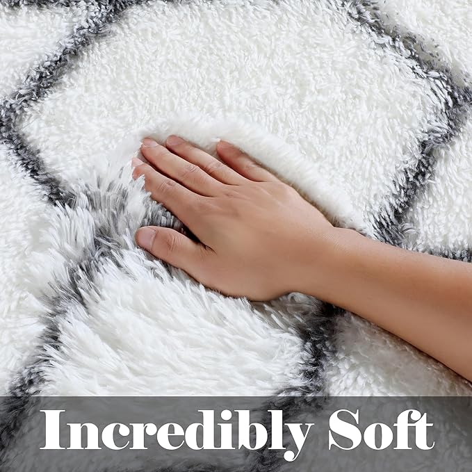 ONASAR Area Rugs for Bedroom Living Room, Fluffy 4x6 White and Grey Throw Rug, Shaggy Geometric Indoor Floor Shag Carpet for Home Decor Aesthetic, Soft Plush Fuzzy Mat for Nursery Kids Teen Dorm