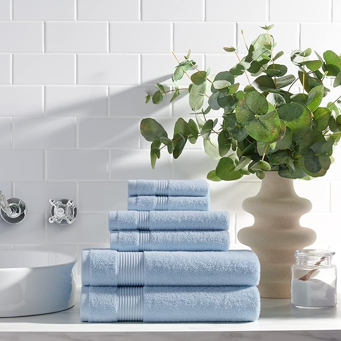 Arkwright Solid Bath Towels, Pack of 4, 100% Cotton 600 GSM Soft Absorbent Bathroom Towels for Hotel, Spa or Vacation Rental, 54 x 27 in, Misty Blue