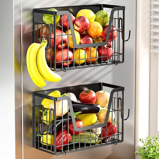 Heavy Duty Magnetic Shelf Basket for Fridge(2-Pack), Foldable Magnetic Storage Basket, No Assembly Space Saving Fridge Organizer for Fruits, Veggies, Snacks & Laundry