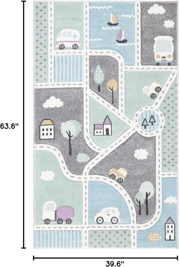 SAFAVIEH Carousel Kids Collection Accent Rug - 3'3" x 5'3", Grey & Light Blue, Non-Shedding & Easy Care, Ideal for High Traffic Areas for Boys & Girls in Playroom, Nursery, Bedroom (CRK193F)