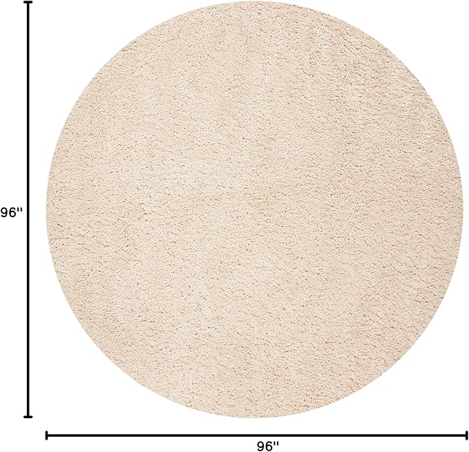 SAFAVIEH Fontana Shag Collection Area Rug - 8' Round, Creme, Solid Design, Non-Shedding & Easy Care, 2-inch Thick Ideal for High Traffic Areas in Living Room, Bedroom (FNT800B)