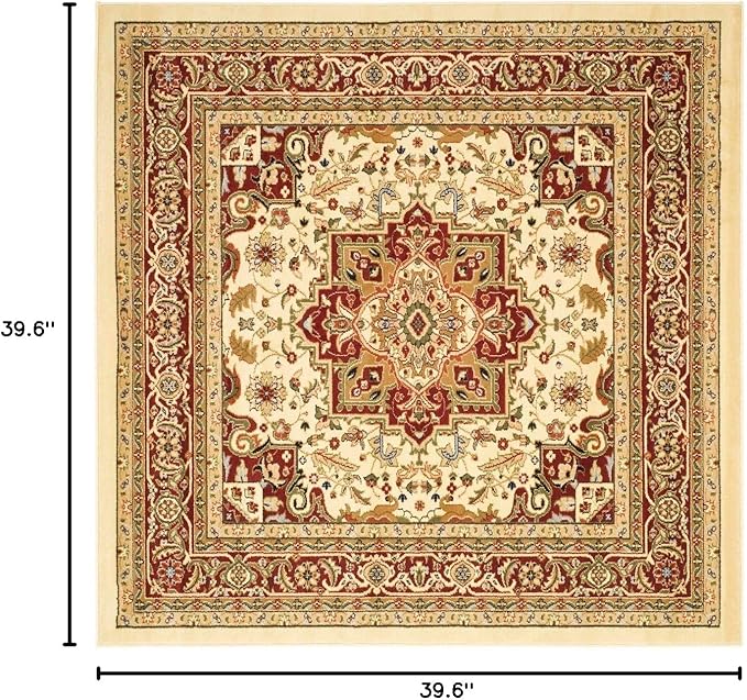 SAFAVIEH Lyndhurst Collection Area Rug - 3'3" Square, Ivory & Red, Traditional Oriental Design, Non-Shedding & Easy Care, Ideal for High Traffic Areas in Living Room, Bedroom (LNH330A)