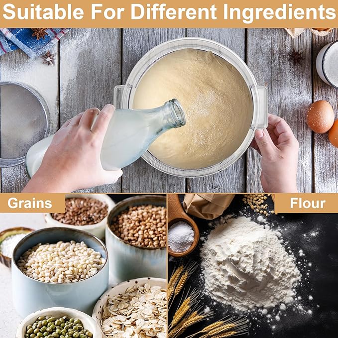 Sawysine 4 Pcs Food Storage Container with Lids Set Proof Dough Clear Round Commercial Containers with Scales and Handles for Bread Dough Rise Restaurant Home Food Storage (2 Qt 4 Qt 6 Qt 8 Qt)