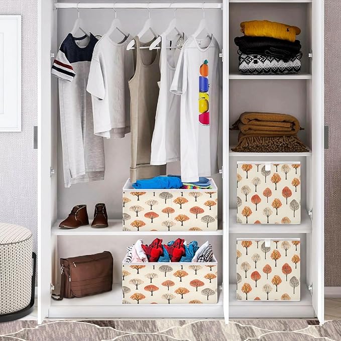 Bolaz Autumn Trees Pattern Closet Organizers Storage Cubes Storage Bins Shelf Baskets Containers for Home Room Office,Square