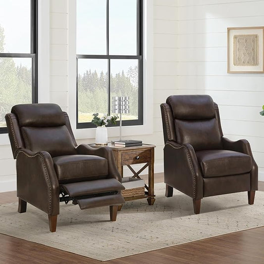 Leather Pushback Recliner Faux Armchair with Rivet Decoration Single Sofa Accent Chair for Living Room Bedroom