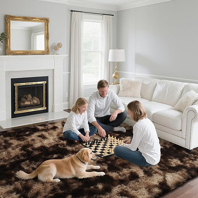 Fluffy Rug Shaggy Area Rug, Mottling Brown 10x14 Area Rugs for Bedroom, Super Soft Shaggy Rugs for Living Room Bedroom Kids Room Home Decor, Upgrade Anti-Skid Rectangular Fuzzy Rug