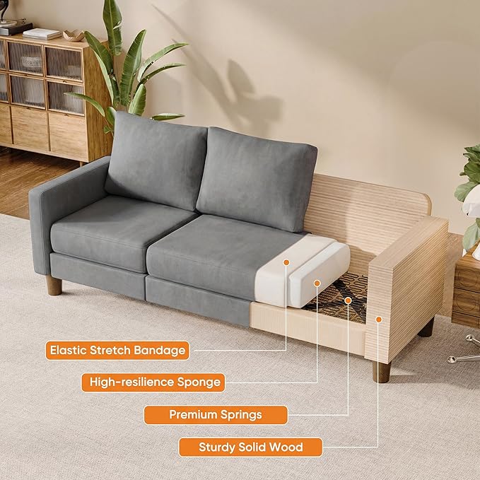 JUMMICO L Shape Sectional Sofa Couch, 3 Seat Convertible Sofa with Movable Ottoman and Side Storage Pockage, Modern Sofa Small Couches for Living Room & Apartment and Small Space (Linen, Grey)
