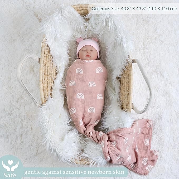 Meracorallo Muslin Swaddle Blanket, 100% Cotton Receiving Blanket Soft and Breathable Swaddle Wrap for Baby Boys and Girls, Rainbow