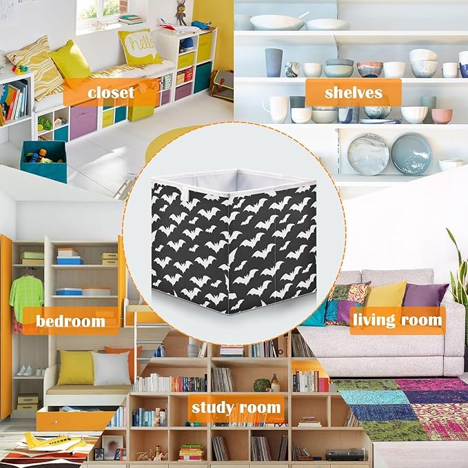 Bolaz Bat Pattern Closet Organizers Storage Cubes Storage Bins Shelf Baskets Containers for Home Room Office,Rectangle