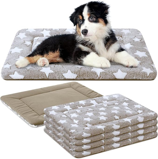 VitalCozy 4 Pcs Winter Dog Crate Pads, Ultra Soft Warm Washable Dog Cat Bed Mat for Pet Crate Comfortable Replaceable Reversible Kennel Pad for Small, Medium, Large Dogs(18 x 24 x 1.6 Inch,Apricot)