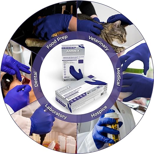 AMMEX Indigo Nitrile Disposable Exam Gloves 3 Mil, Latex/Powder Free, Food-Safe, Textured, Non-Sterile, X-Large, Case of 1000