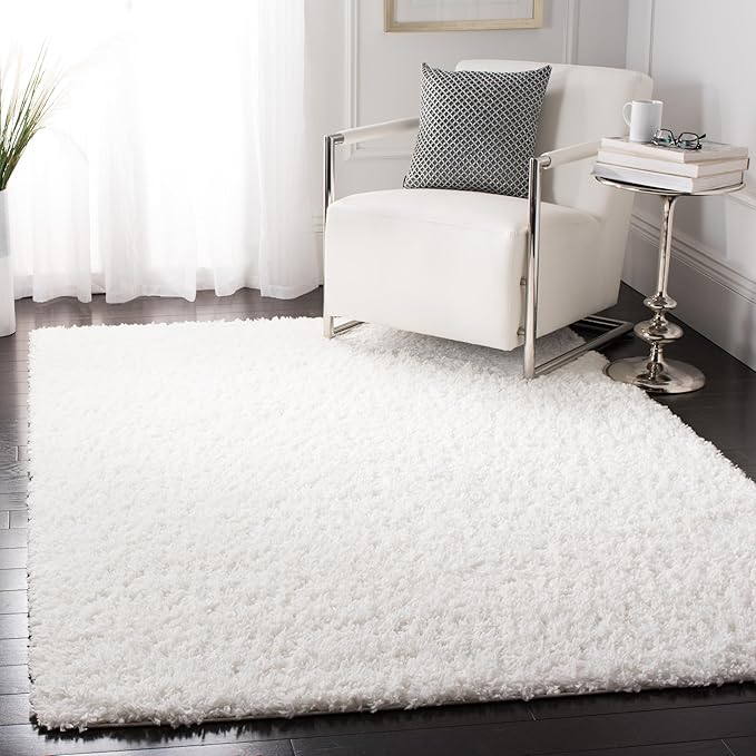 SAFAVIEH August Shag Collection Accent Rug - 4' x 6', White, Solid Design, Non-Shedding & Easy Care, 1.5-inch Thick Ideal for High Traffic Areas in Entryway, Living Room, Bedroom (AUG200A)