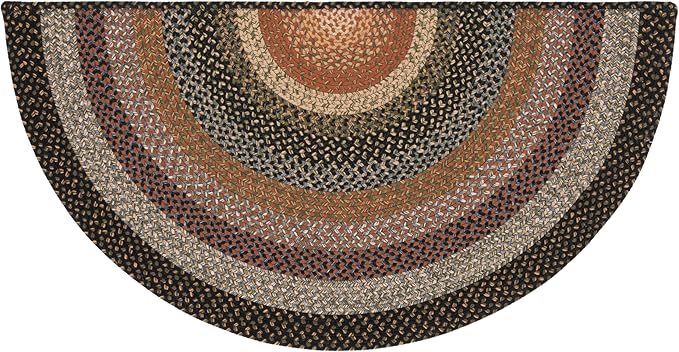 SAFAVIEH Washable Rug Outdoor Braided Collection - 2'6" x 5' Half Moon Shape, Multi, Handmade & Reversible, Non-Shedding & Easy to Clean, Entryway, Front Door, Kitchen, Mudroom (BRD308A)