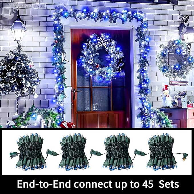 LAMPHOME Blue White Christmas Lights Outdoor, 21.6FT 100 Led Plug in Mini Fairy String Lights Green Wire,Waterproof Christmas Tree Light for Indoor Outside Bedroom Party Wedding Independence Day