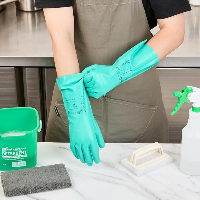 Nitrile Gloves 10 Count 15 mil Chemical Resistant Gloves Abrasion-Resistant Kitchen Cleaning Latex-Free Green