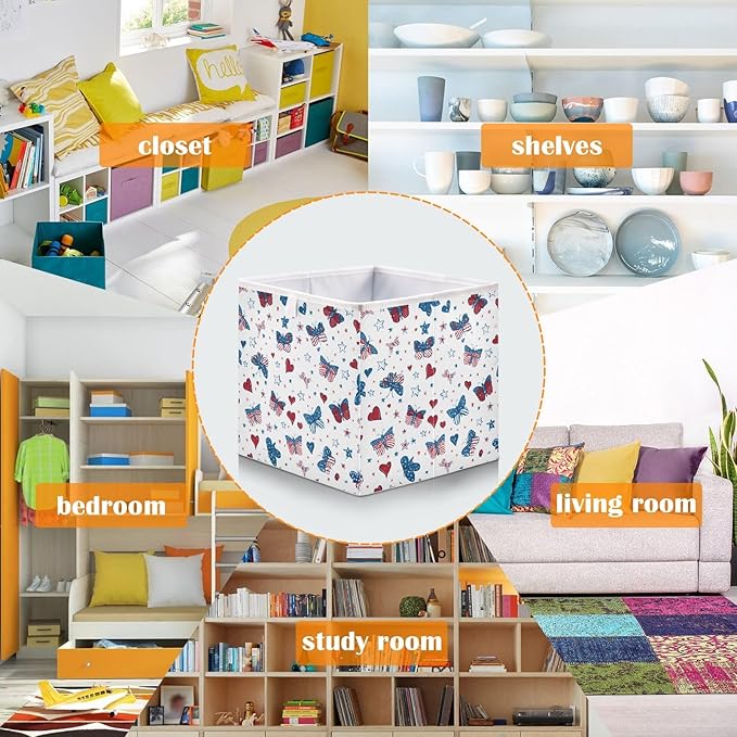 Bolaz Butterfly Hearts Stars Pattern Closet Organizers Storage Cubes Storage Bins Shelf Baskets Containers for Home Room Office,Rectangle